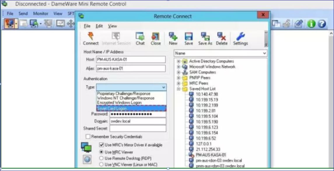 how to connect using dameware mini remote control