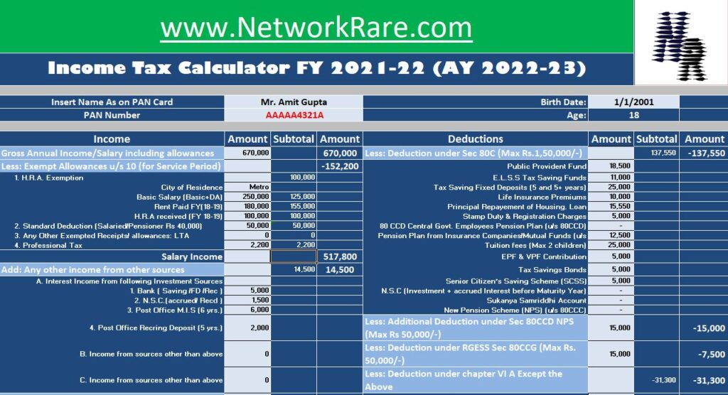 Income Tax Calculator FY 2022-23 - Excel Sheet Download